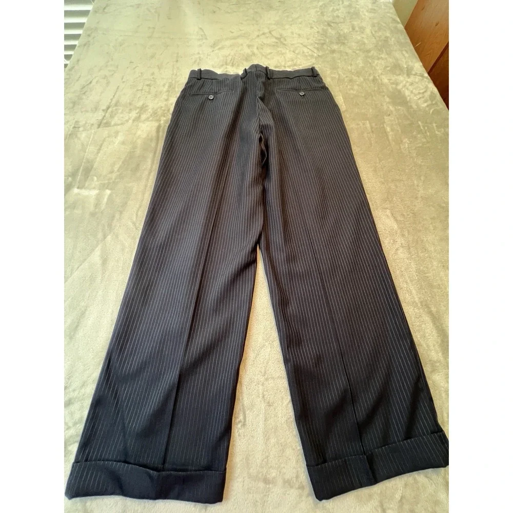 Milan Lineage New York Mens Pants 36R Navy Pinstripe Cuffed Slacks Dressy